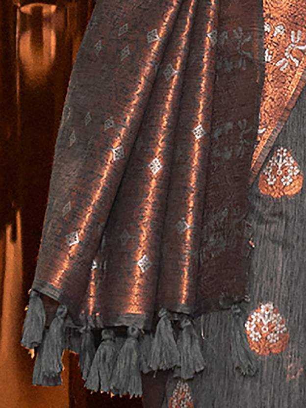 Gray Elegant Bollywood Cotton Silk Saree with Tassel Detailing