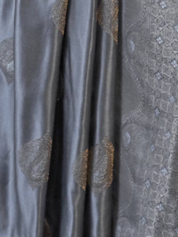 Gray Elegant Kanjivaram Silk Blend Saree with Unstitched Blouse Piece