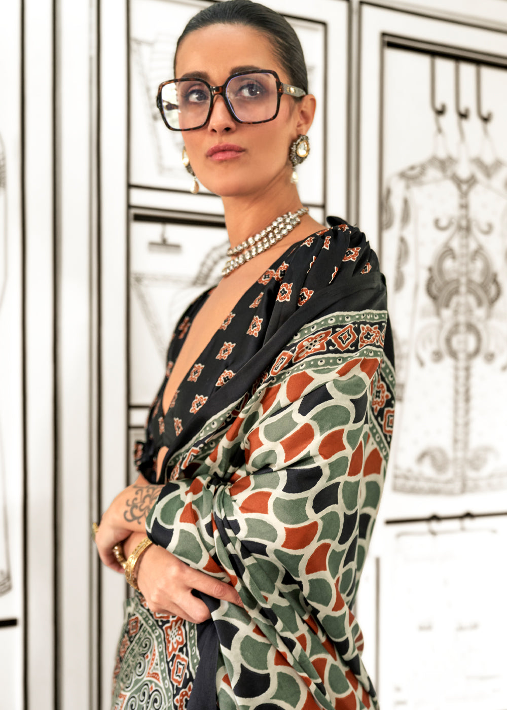 Gray Elegant Satin Crepe Saree – Luxurious & Graceful Drape