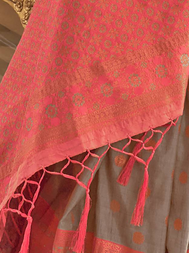 Gray Graceful Woven Banarasi Silk Blend Saree with Tassel Detailing