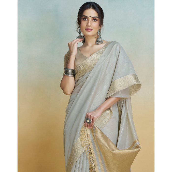 Gray Graceful Woven Handloom Pure Cotton Saree with Chanderi Cotton