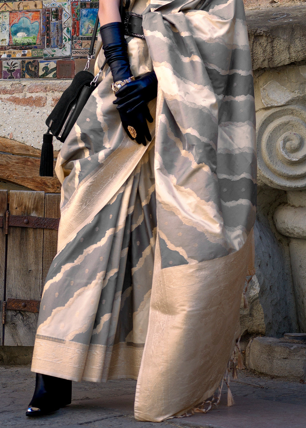 Gray Radiant Elegance Blended Silk Designer Saree