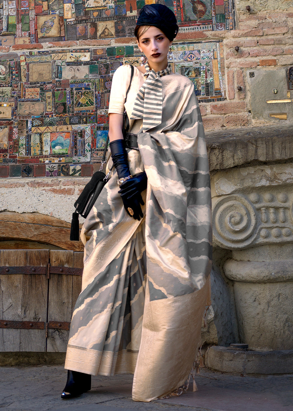 Gray Radiant Elegance Blended Silk Designer Saree