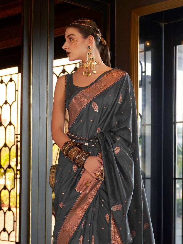 Gray Stunning Bollywood Style Tussar Silk Saree