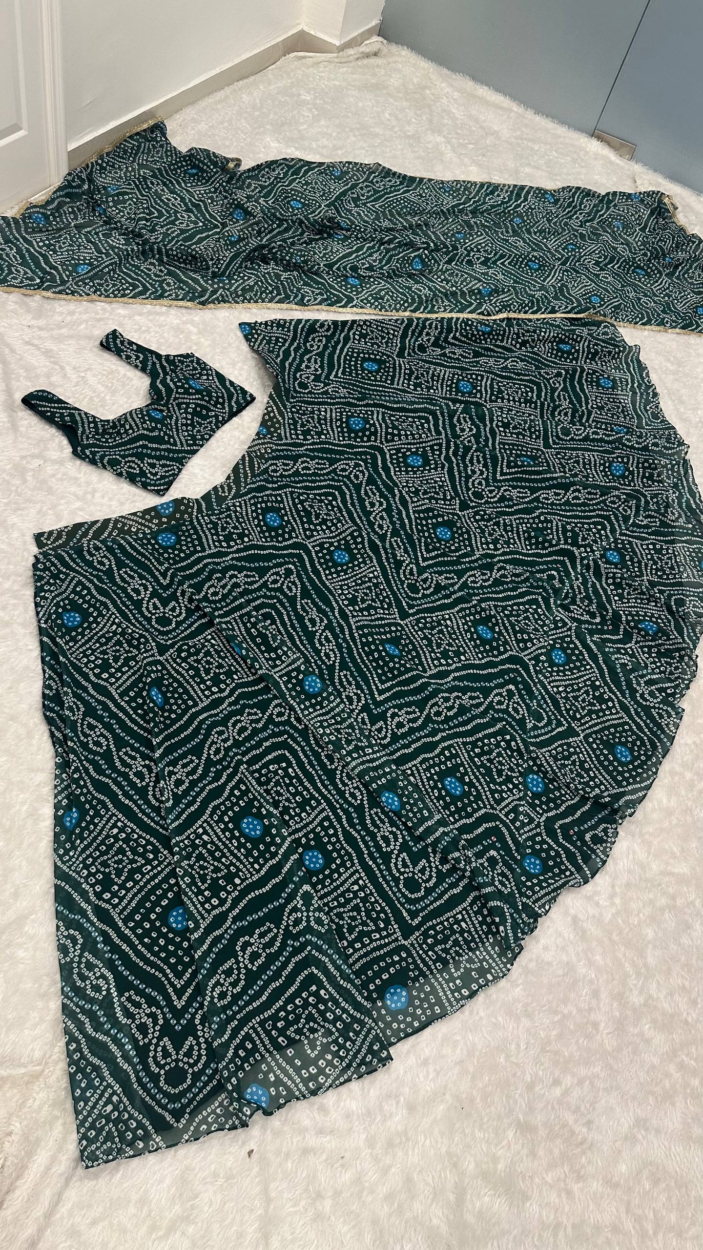 Green Bandhani Print Faux Georgette Lehenga Choli Set with Dupatta –Navratri Special Festive Wear