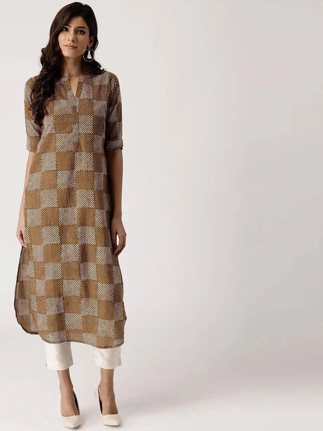 Anouk Green Checkered Cotton Kurta