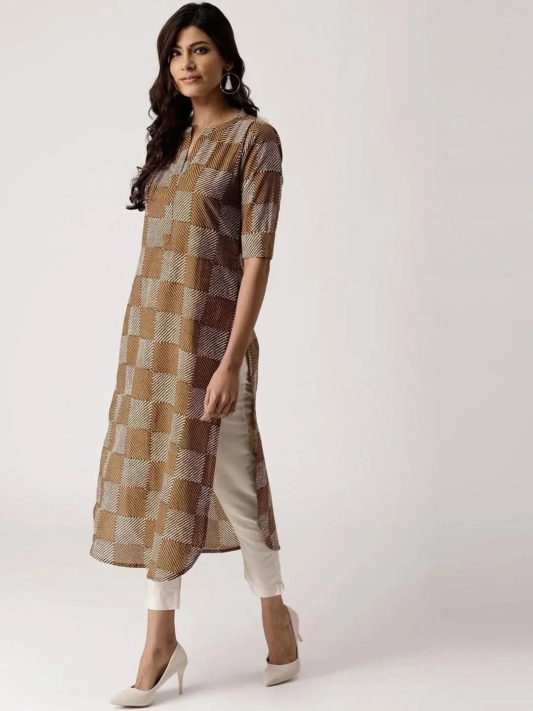 Anouk Green Checkered Cotton Kurta
