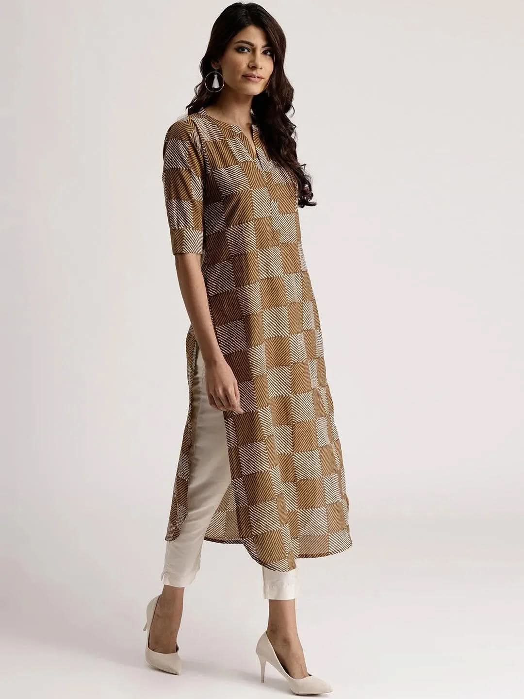 Anouk Green Checkered Cotton Kurta