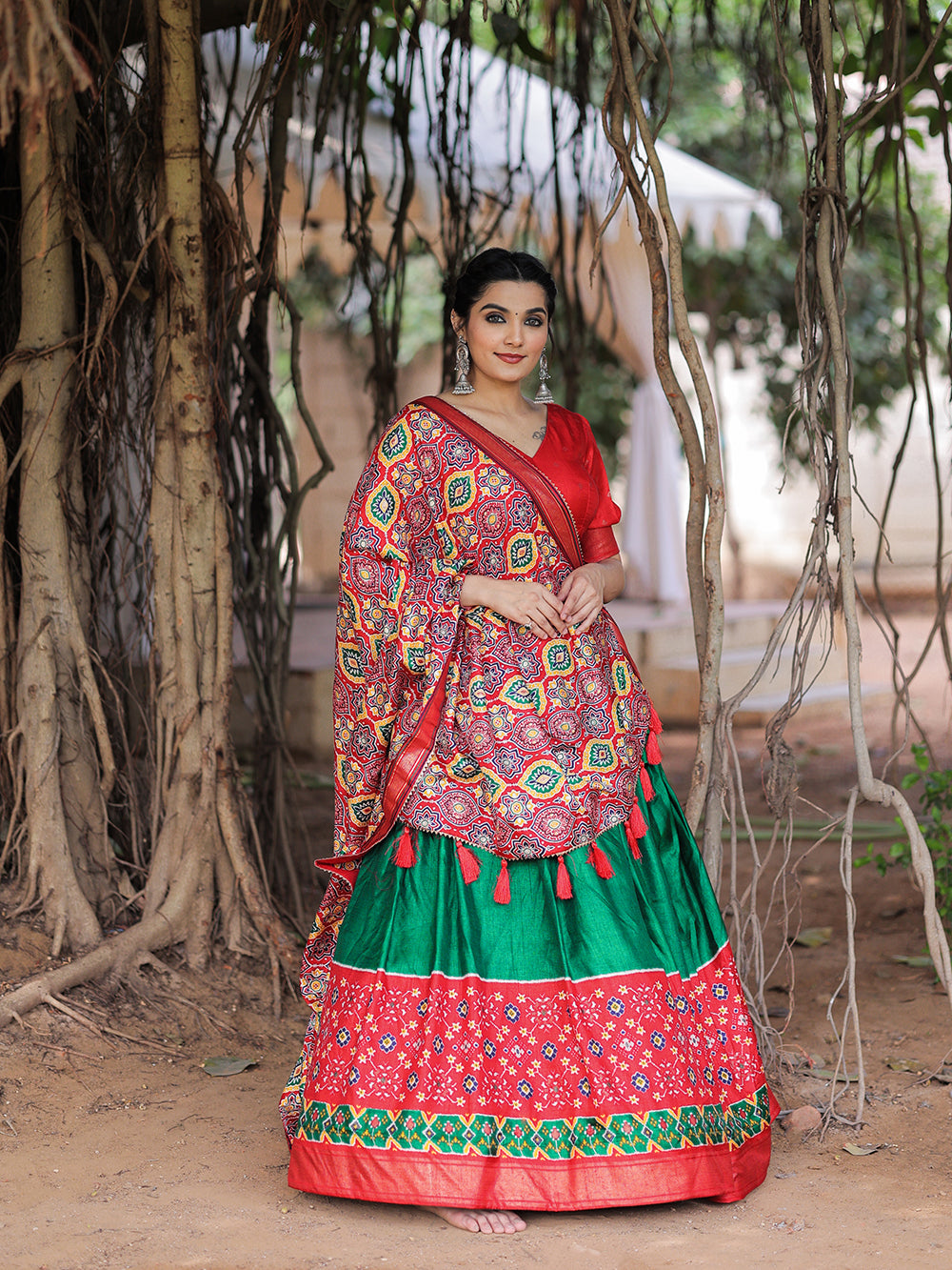 Green Color Printed With Foil Work Dola Silk Lehenga Choli