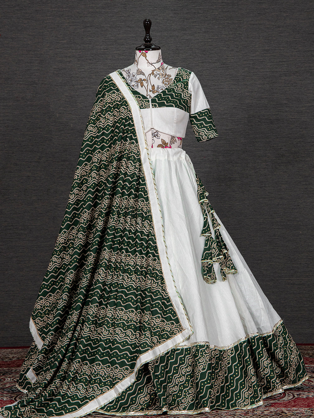 Green Color Foil And Printed Work Cotton Lehenga Choli