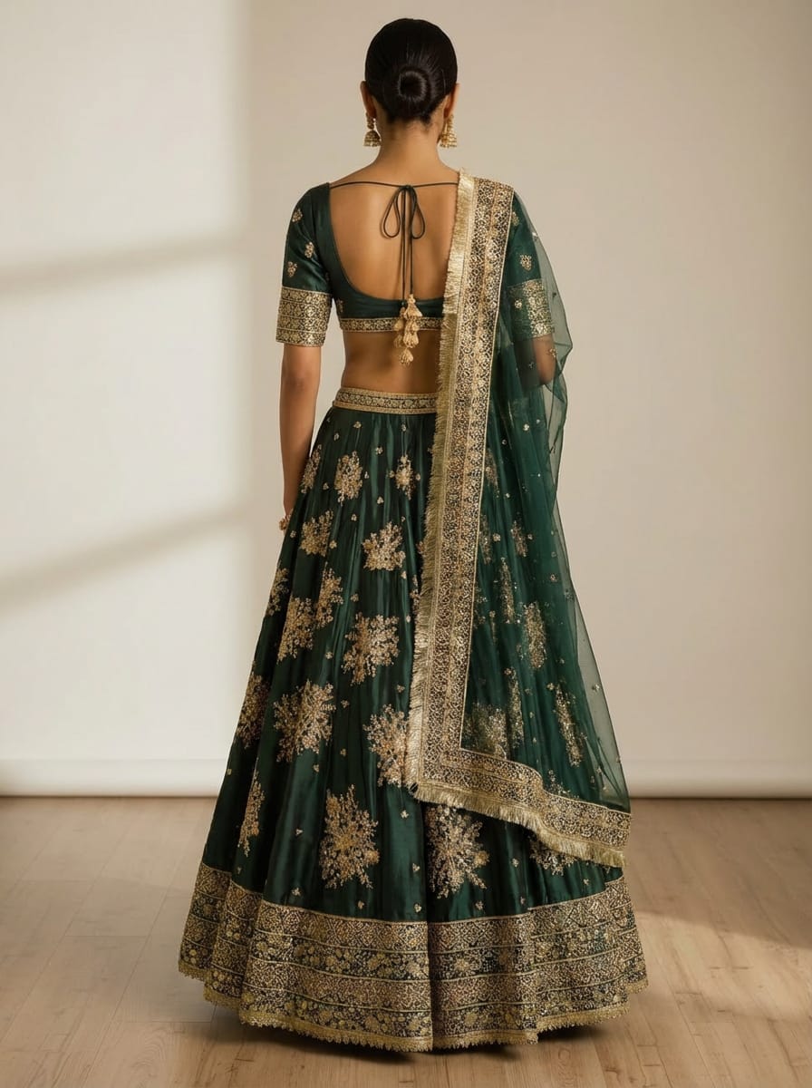 Green Designer French Crepe Lehenga Choli & Dupatta