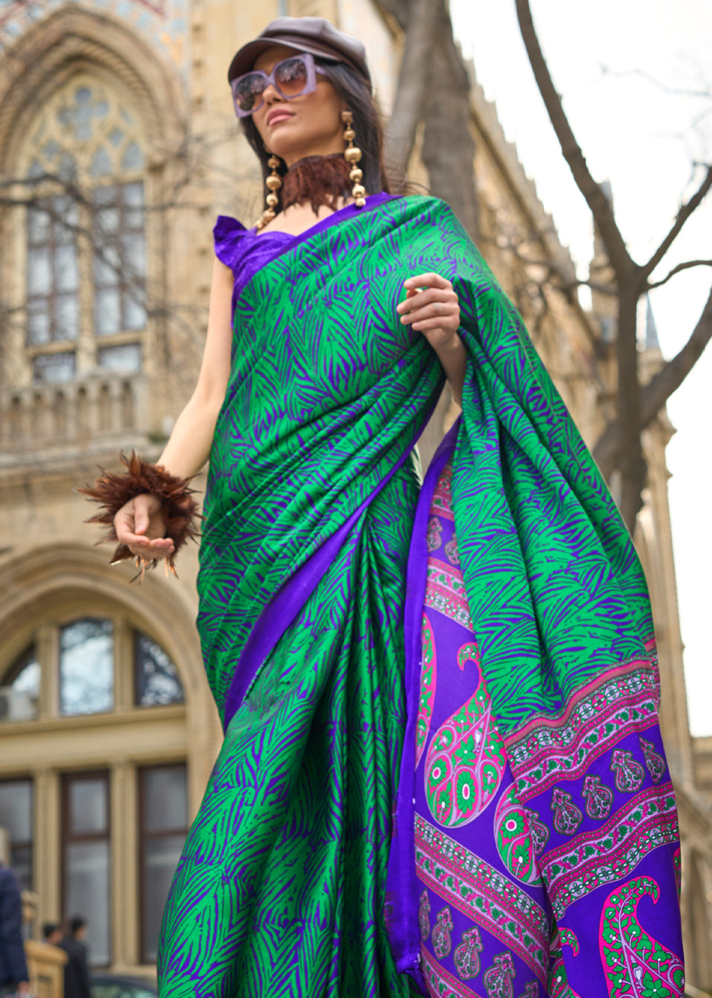 Green Elegant Satin Crepe Saree – A Perfect Blend of Luxury & Grace