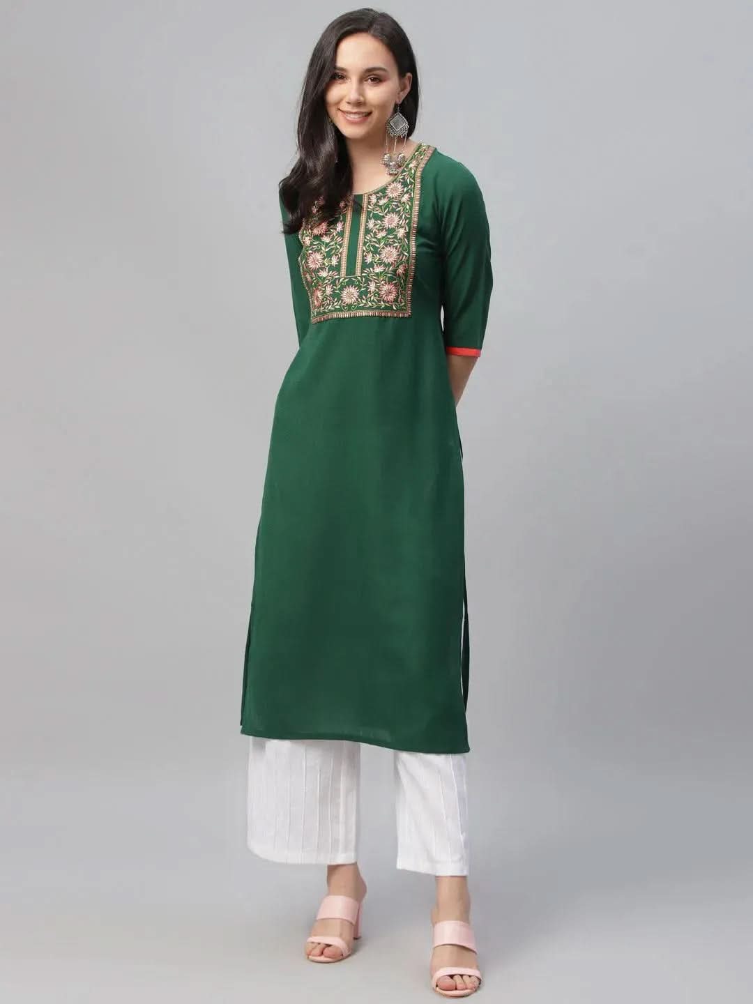 Anouk Green Embroidered Cotton Kurta