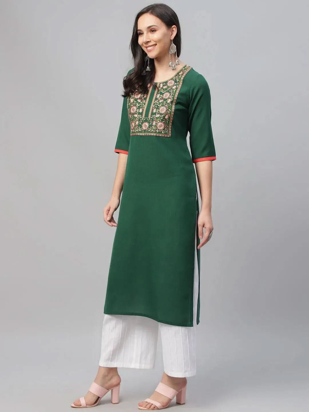 Anouk Green Embroidered Cotton Kurta