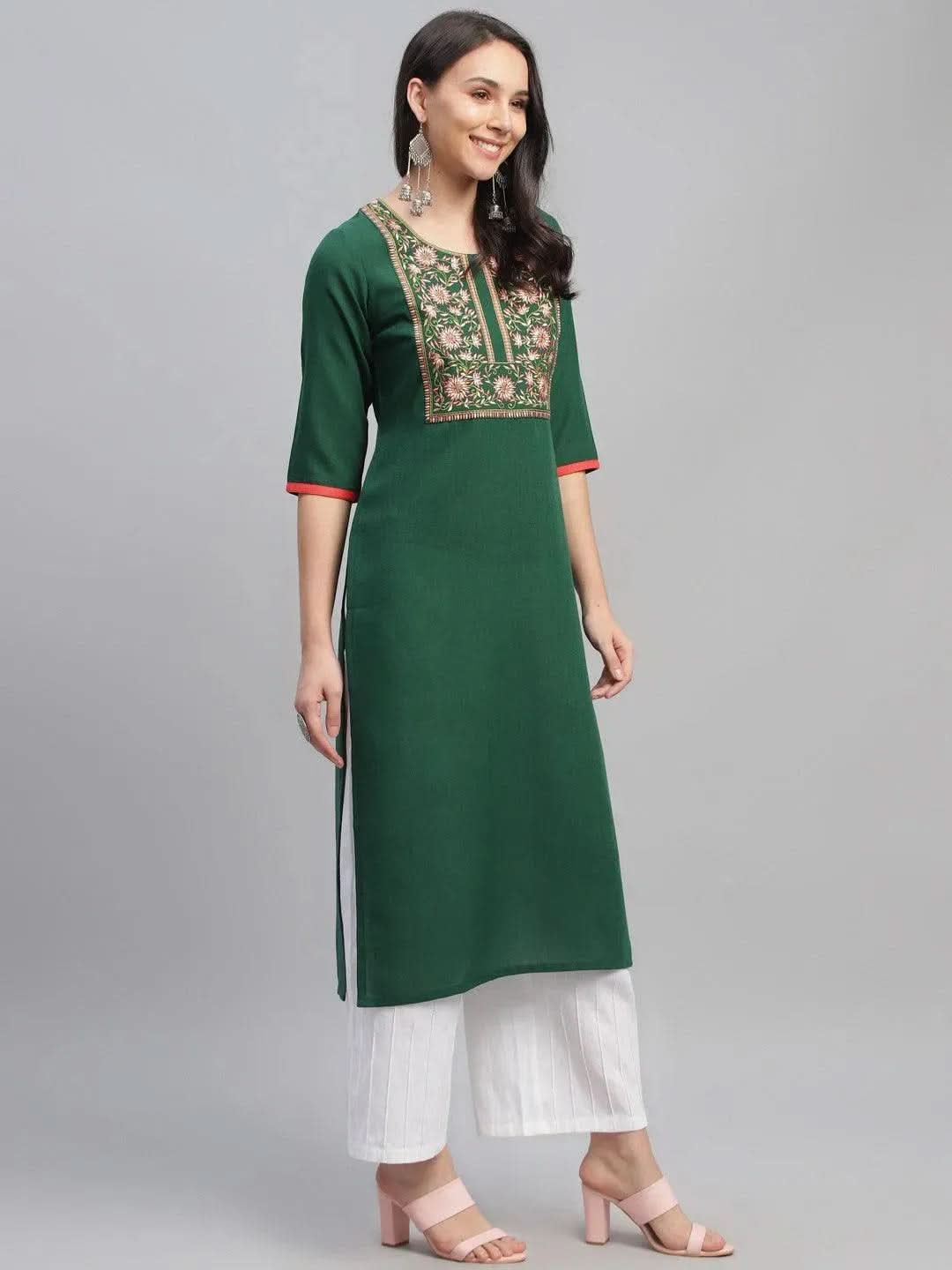 Anouk Green Embroidered Cotton Kurta