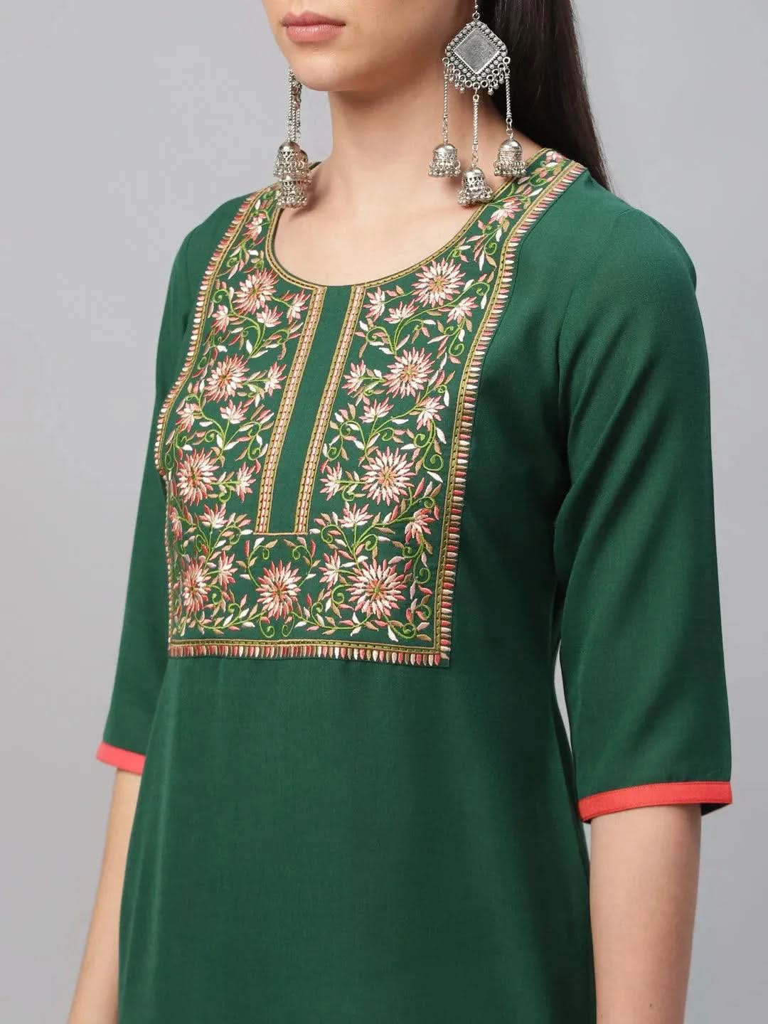 Anouk Green Embroidered Cotton Kurta
