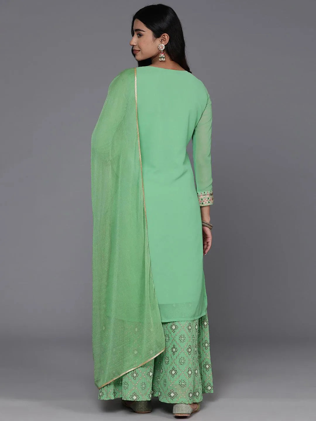Anouk Green Embroidered Georgette Straight Suit With Dupatta