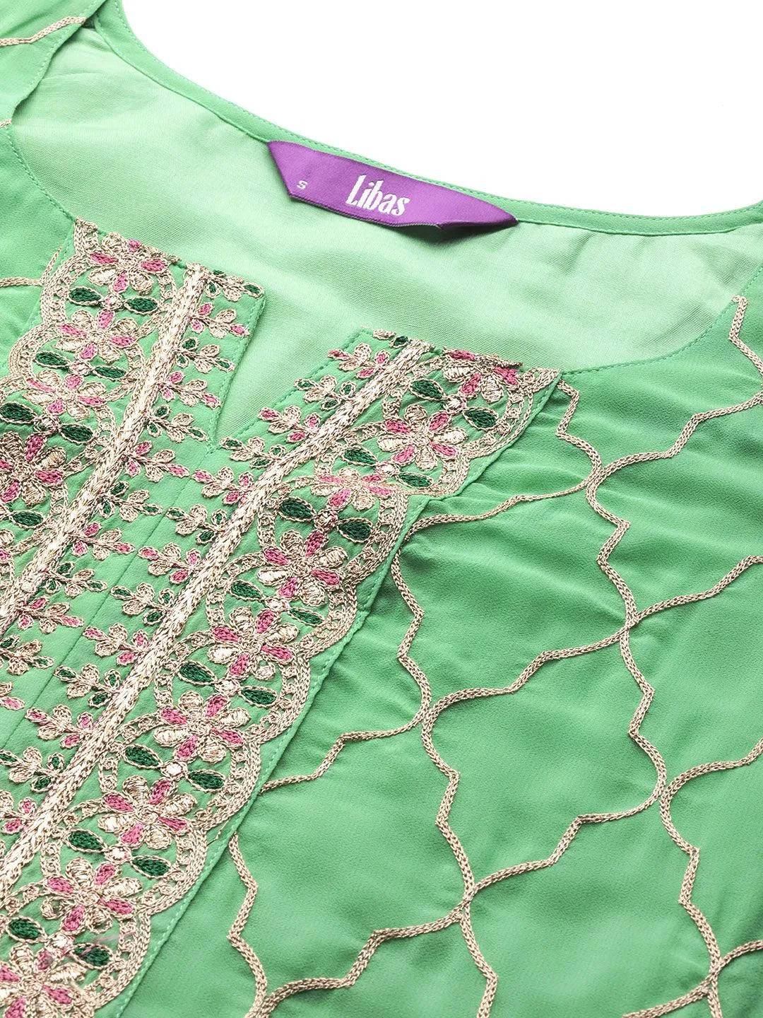 Anouk Green Embroidered Georgette Straight Suit With Dupatta
