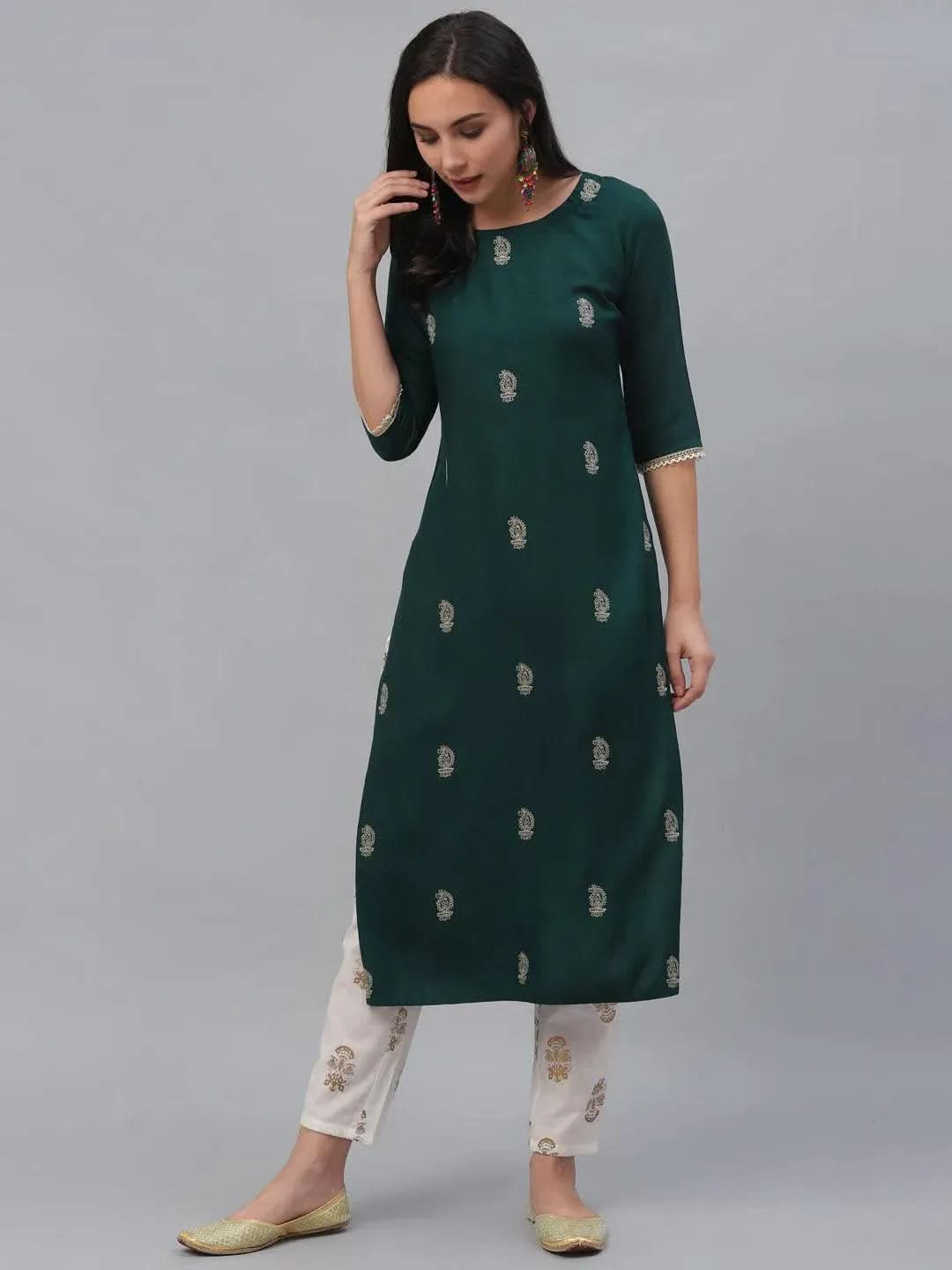 Anouk Green Embroidered Rayon Kurta
