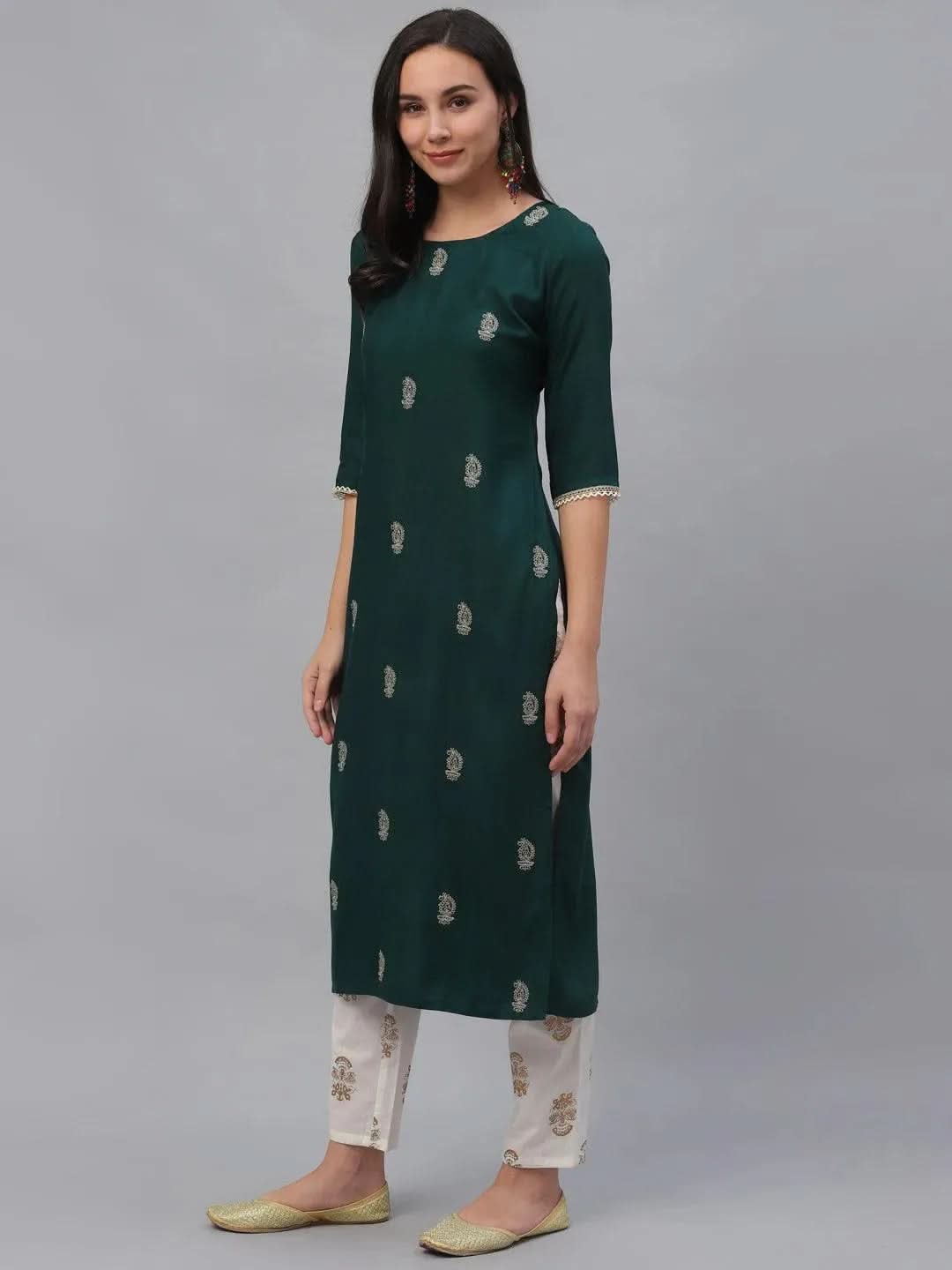 Anouk Green Embroidered Rayon Kurta