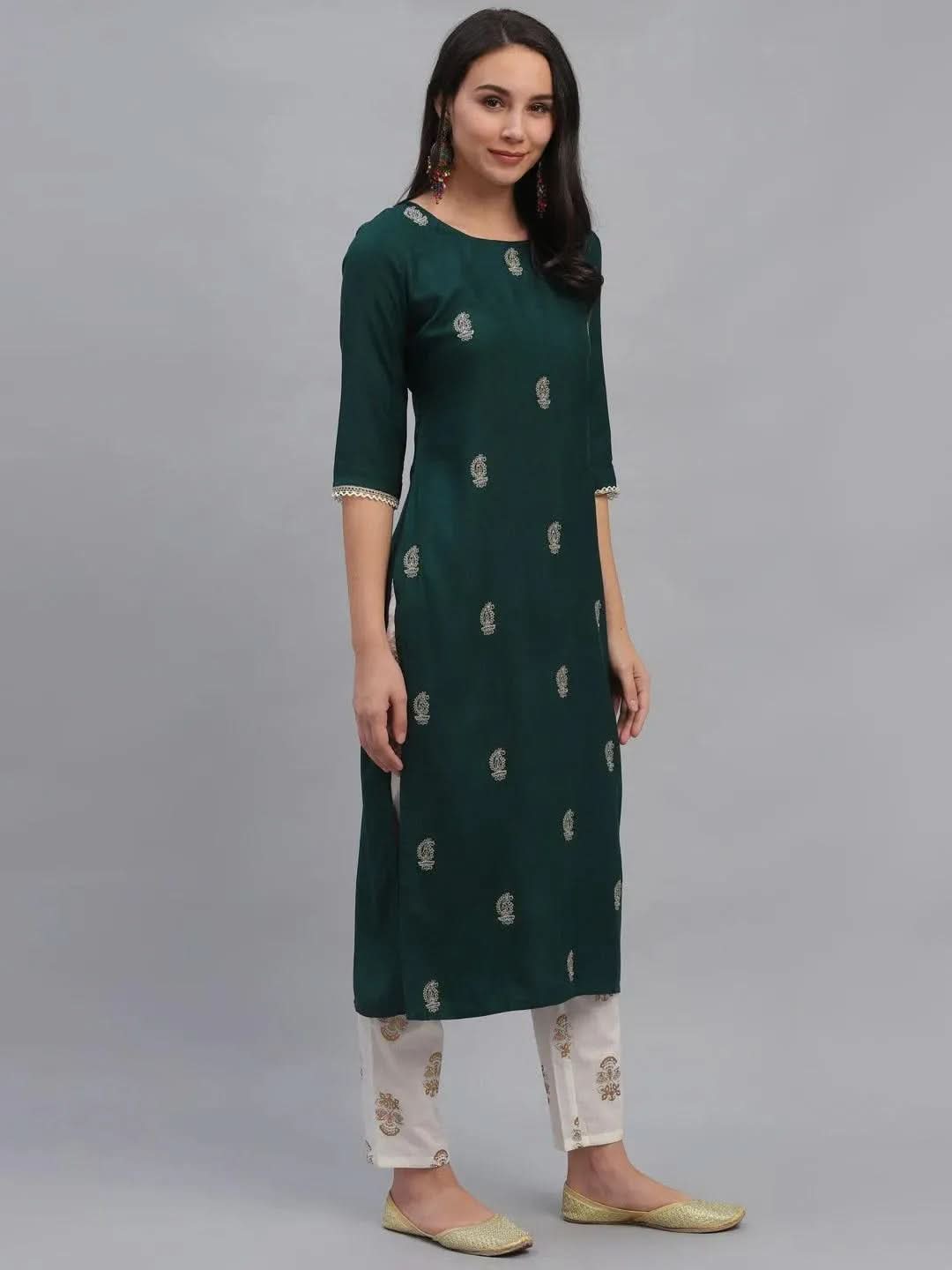 Anouk Green Embroidered Rayon Kurta