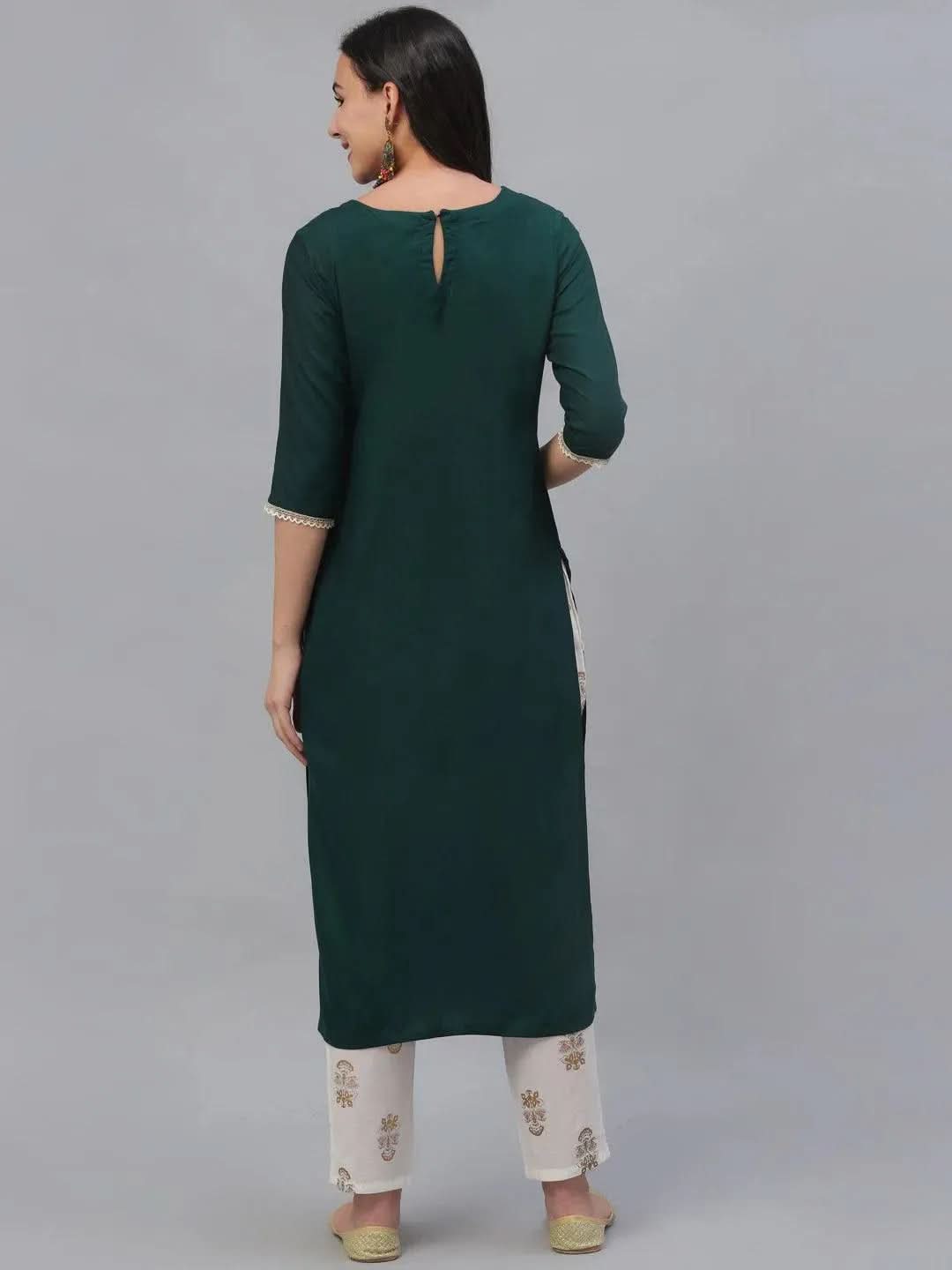 Anouk Green Embroidered Rayon Kurta