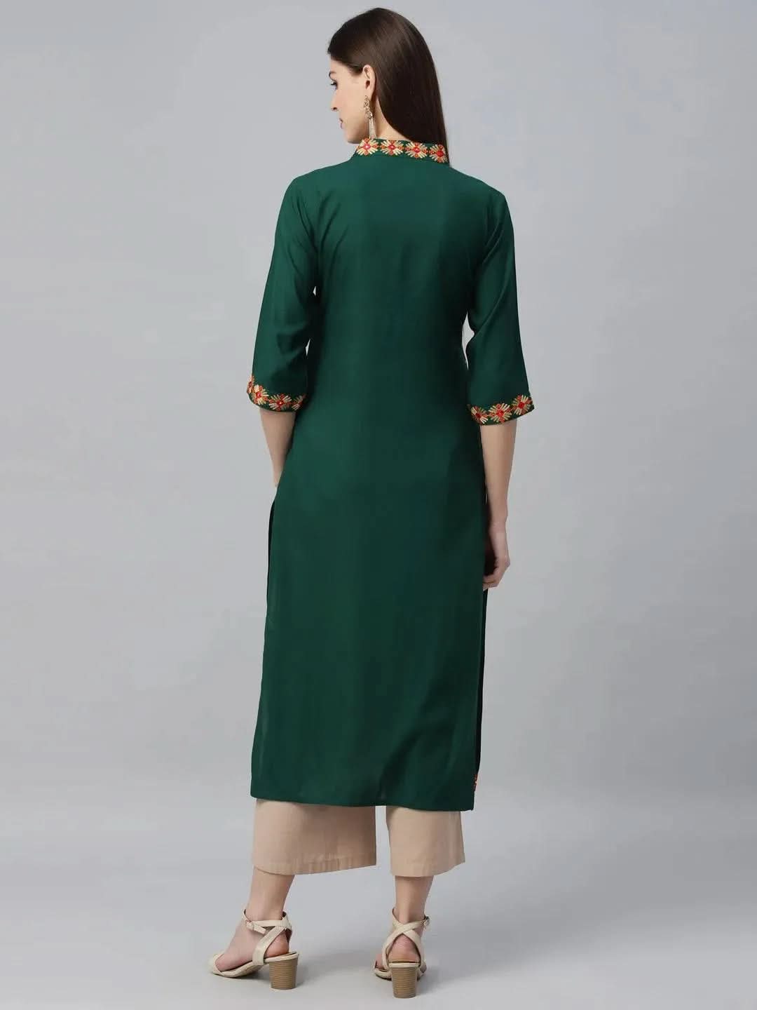 Anouk Green Embroidered Rayon Kurta