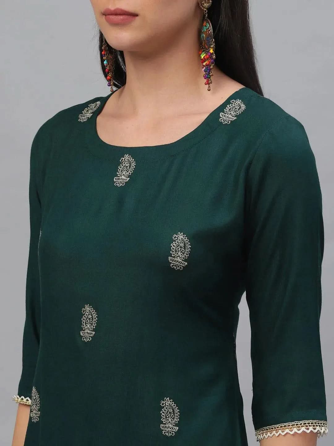 Anouk Green Embroidered Rayon Kurta