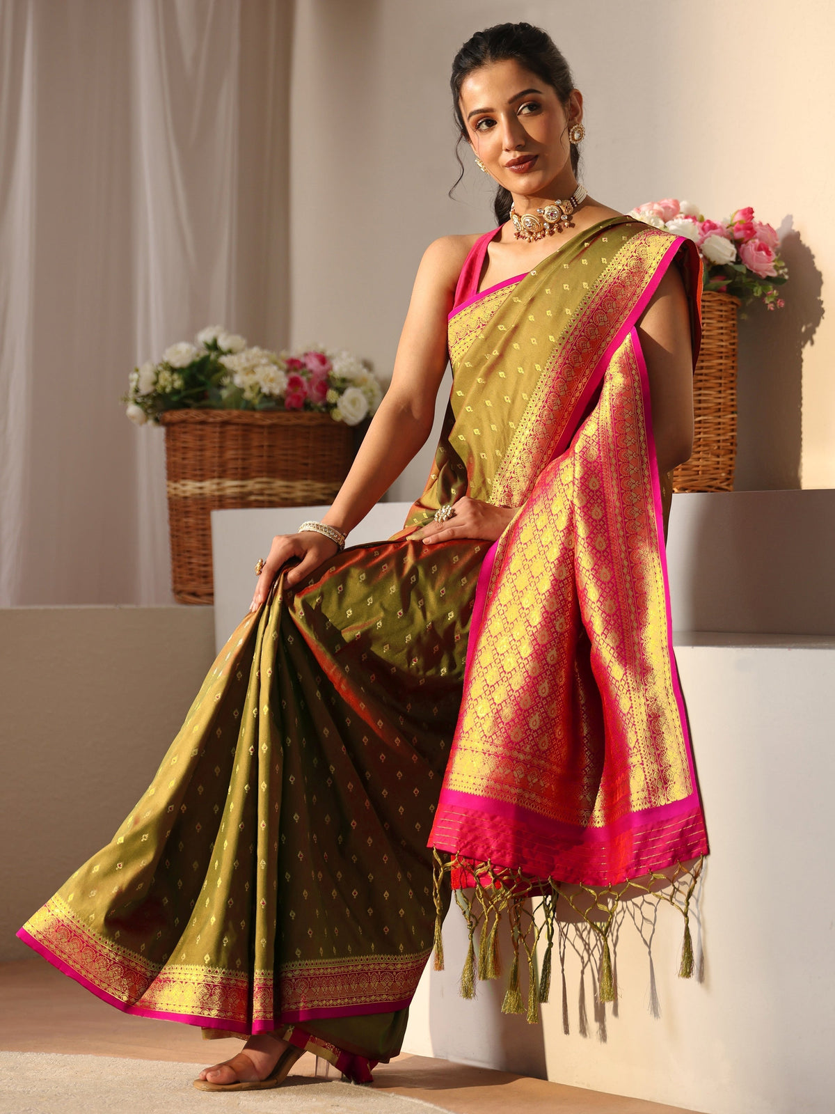 Anouk Green Kanjeevaram Silk Blend Saree