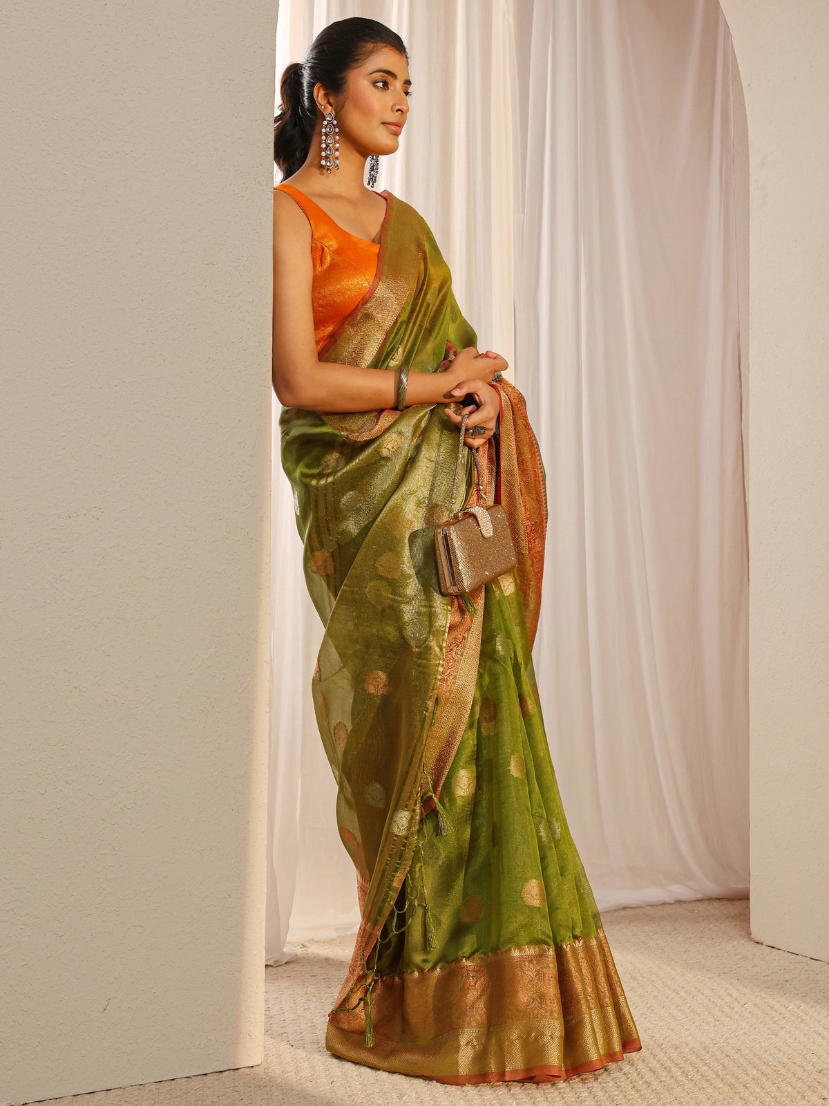 Anouk Green Jacquard Woven Design Silk Blend Saree