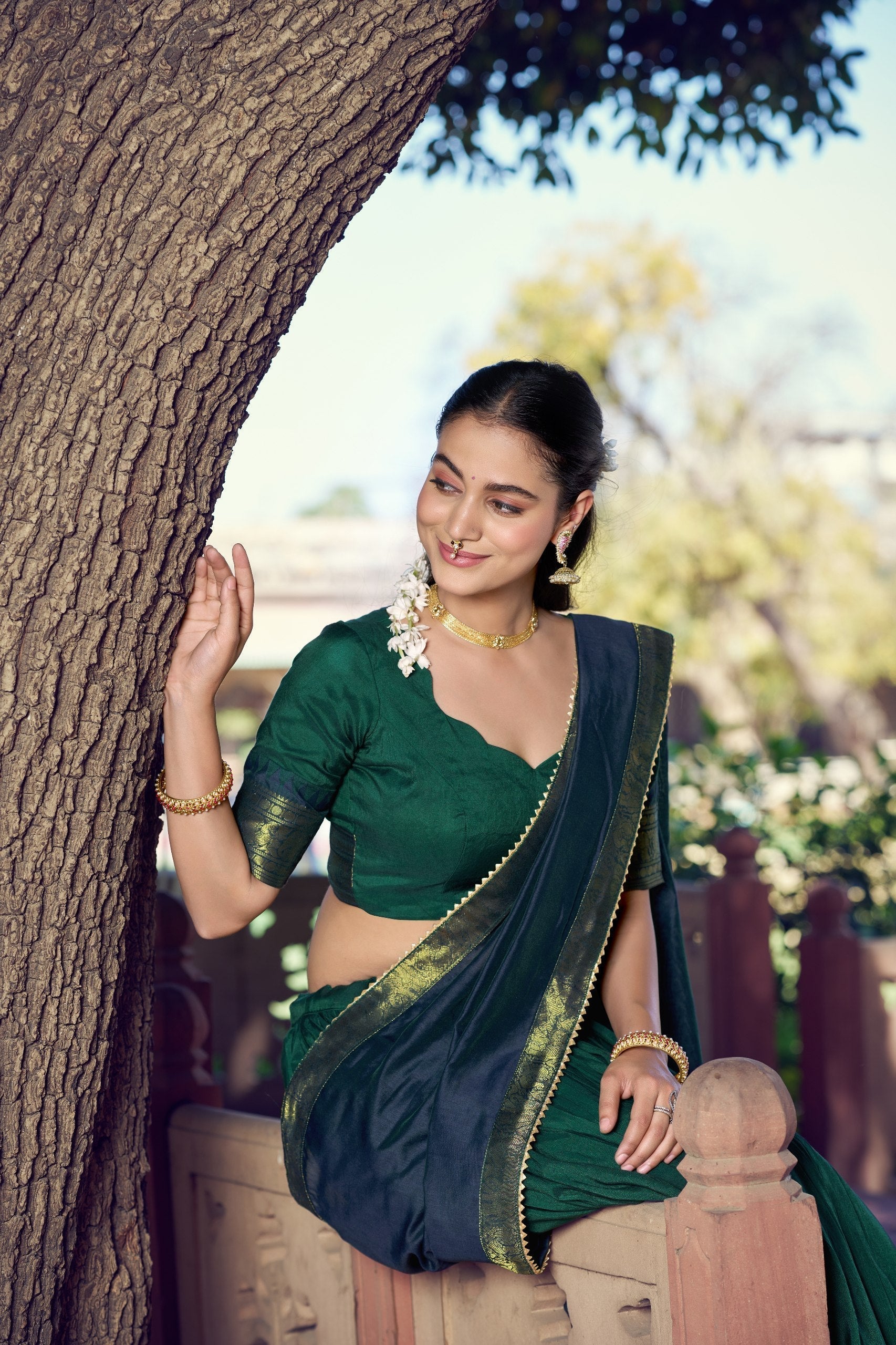 Green Kalamkari Print Lehenga Set