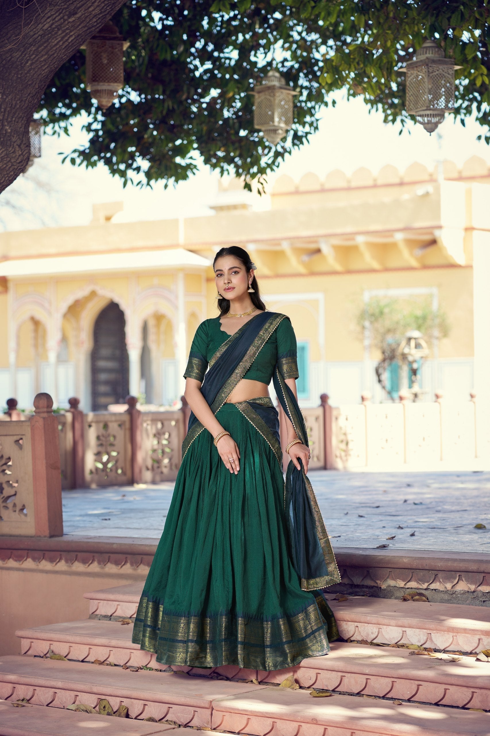 Green Kalamkari Print Lehenga Set
