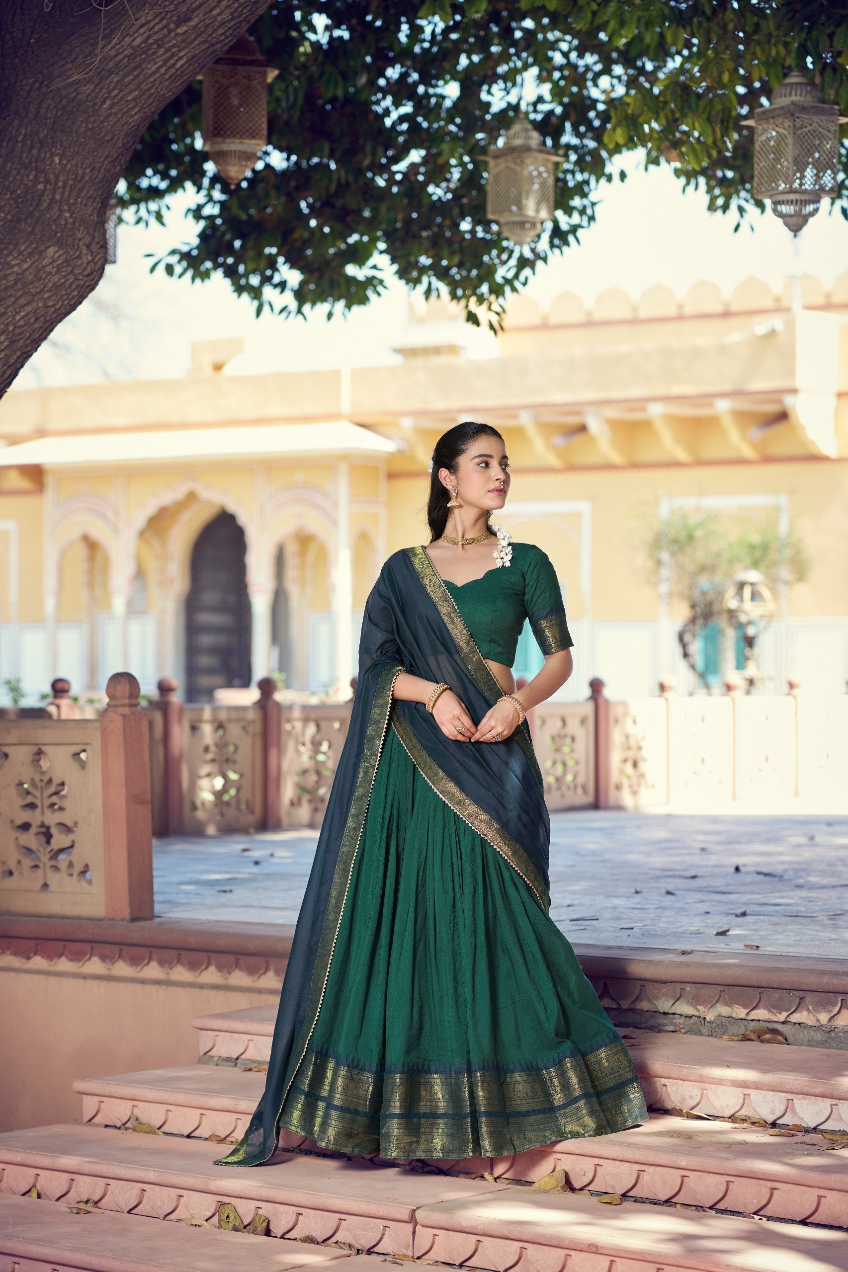 Green Kalamkari Print Lehenga Set