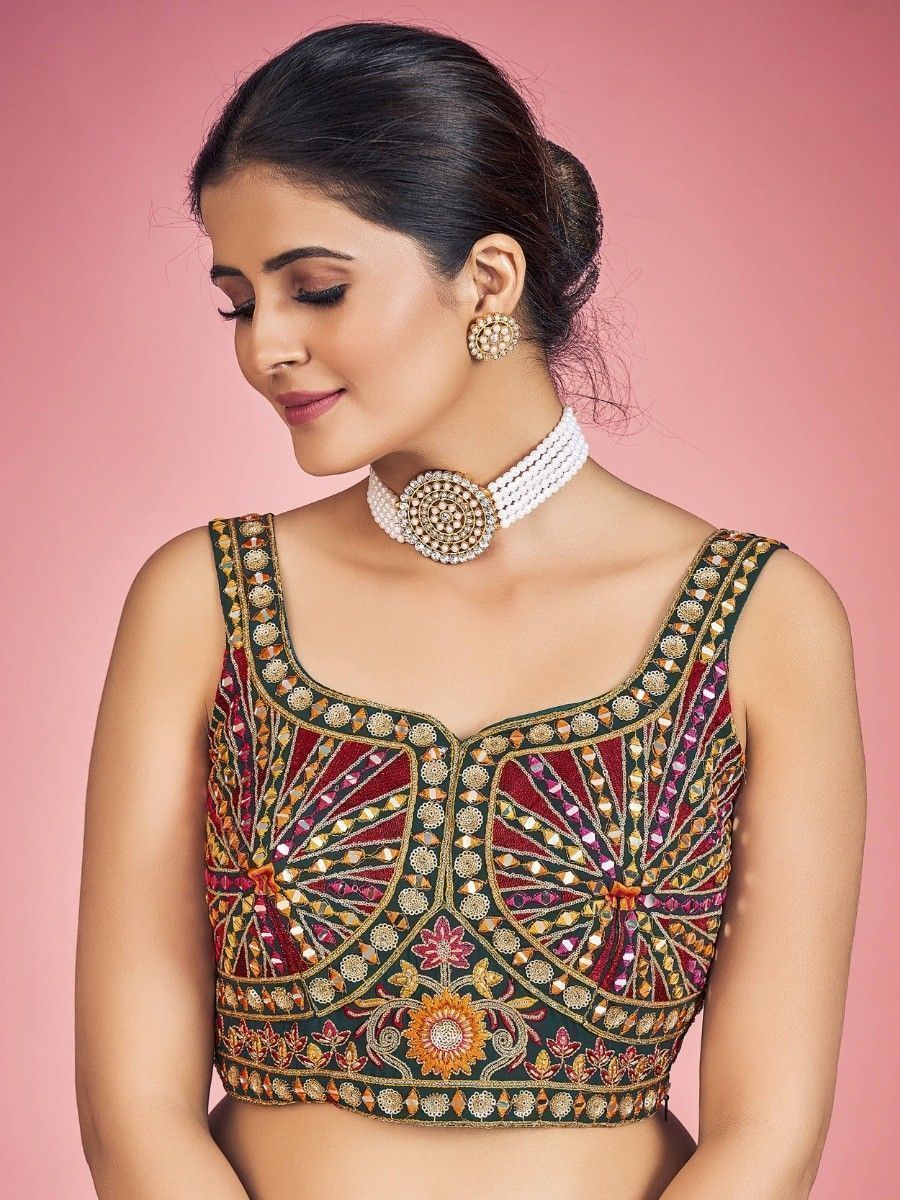 Green Pakistani Georgette Lehenga Choli For Indian Festivals & Weddings - Sequence Embroidery Work, Thread Embroidery Work, Mirror Work