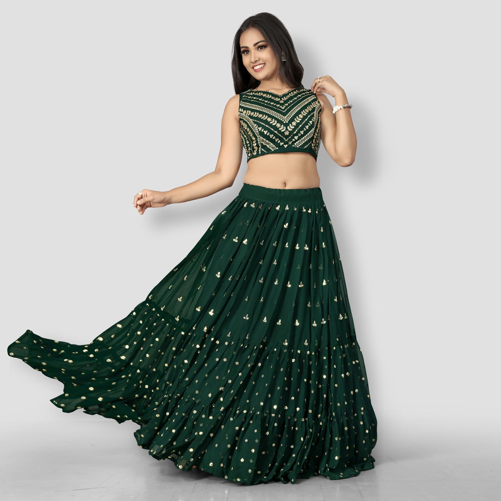 Green Party Wear Sequins Embroidered Georgette Lehenga Choli