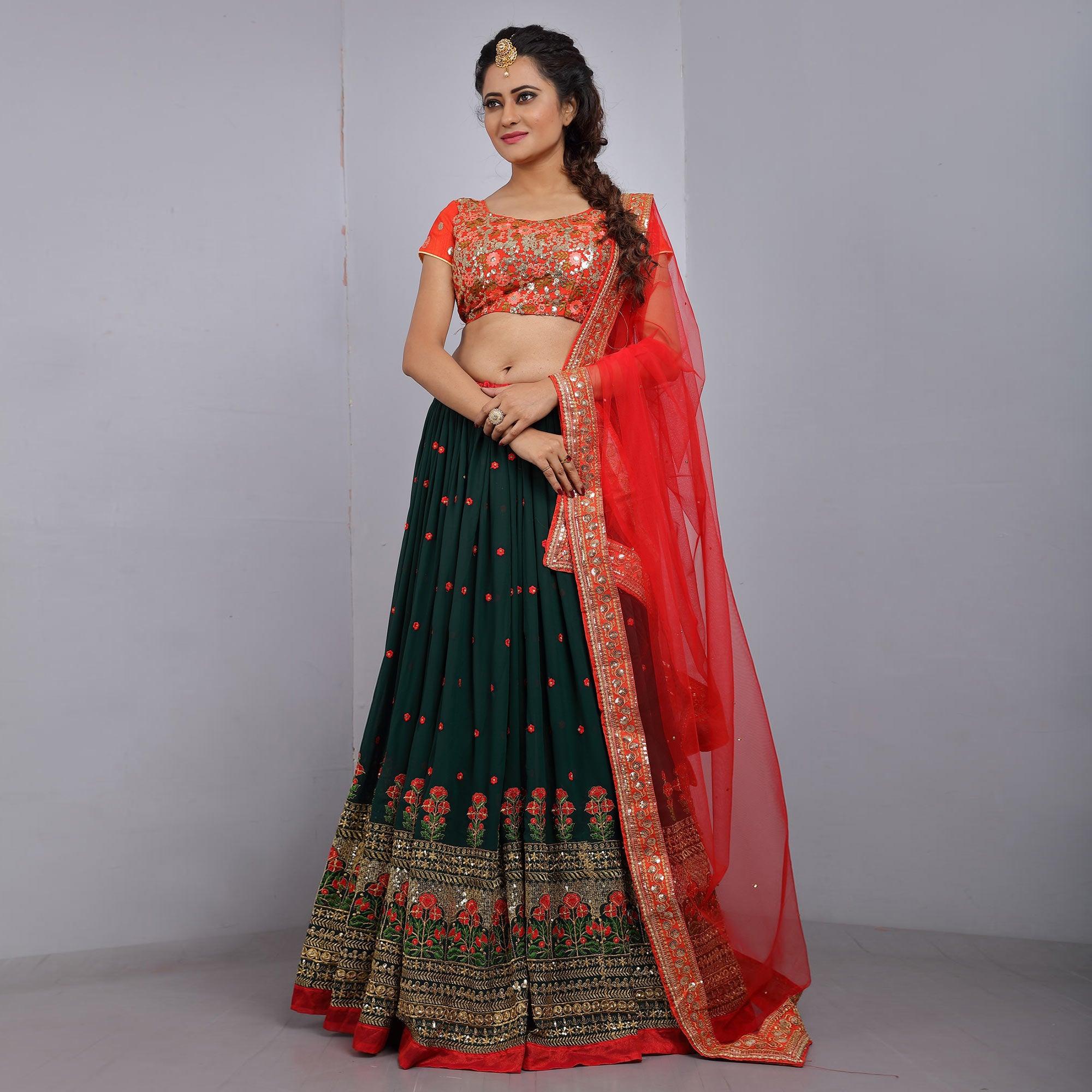 Green Party Wear Sequins Embroidered Georgette Lehenga Choli
