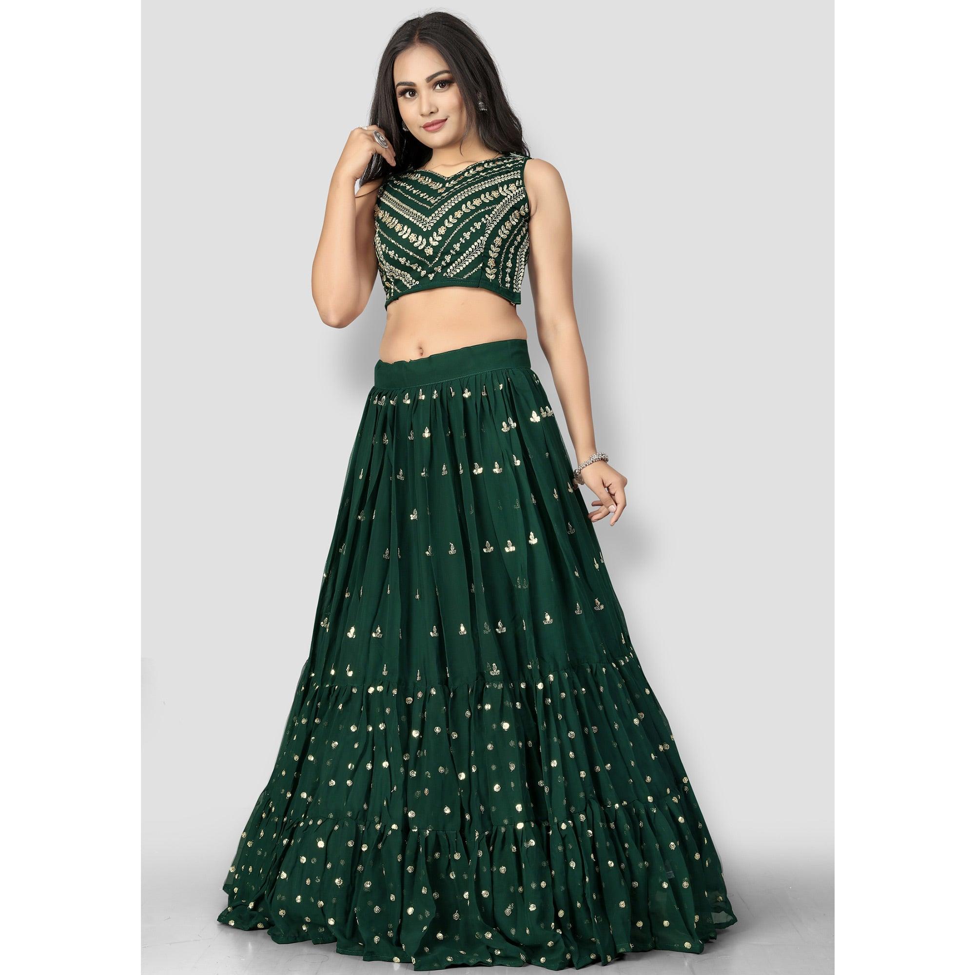 Green Party Wear Sequins Embroidered Georgette Lehenga Choli