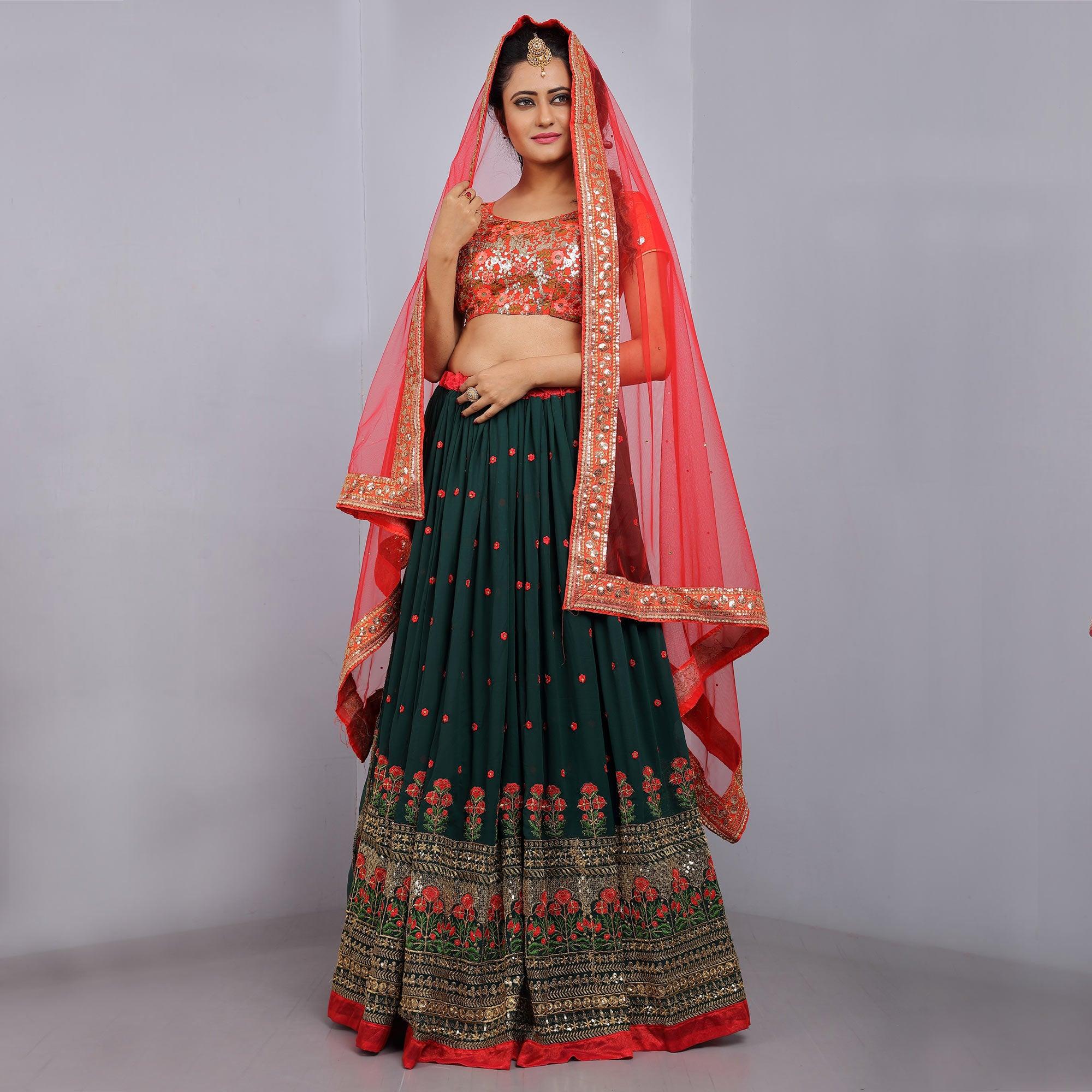 Green Party Wear Sequins Embroidered Georgette Lehenga Choli