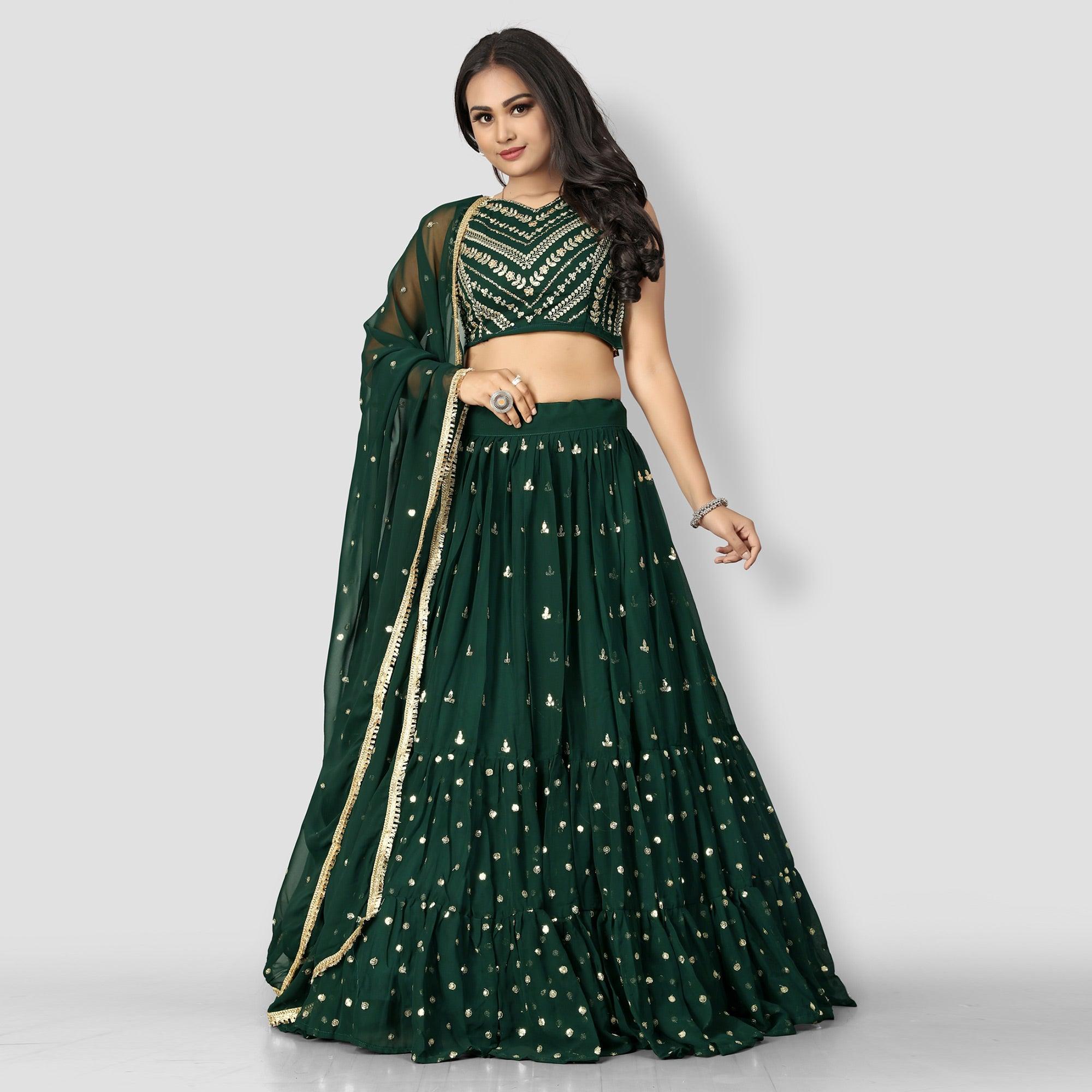 Green Party Wear Sequins Embroidered Georgette Lehenga Choli