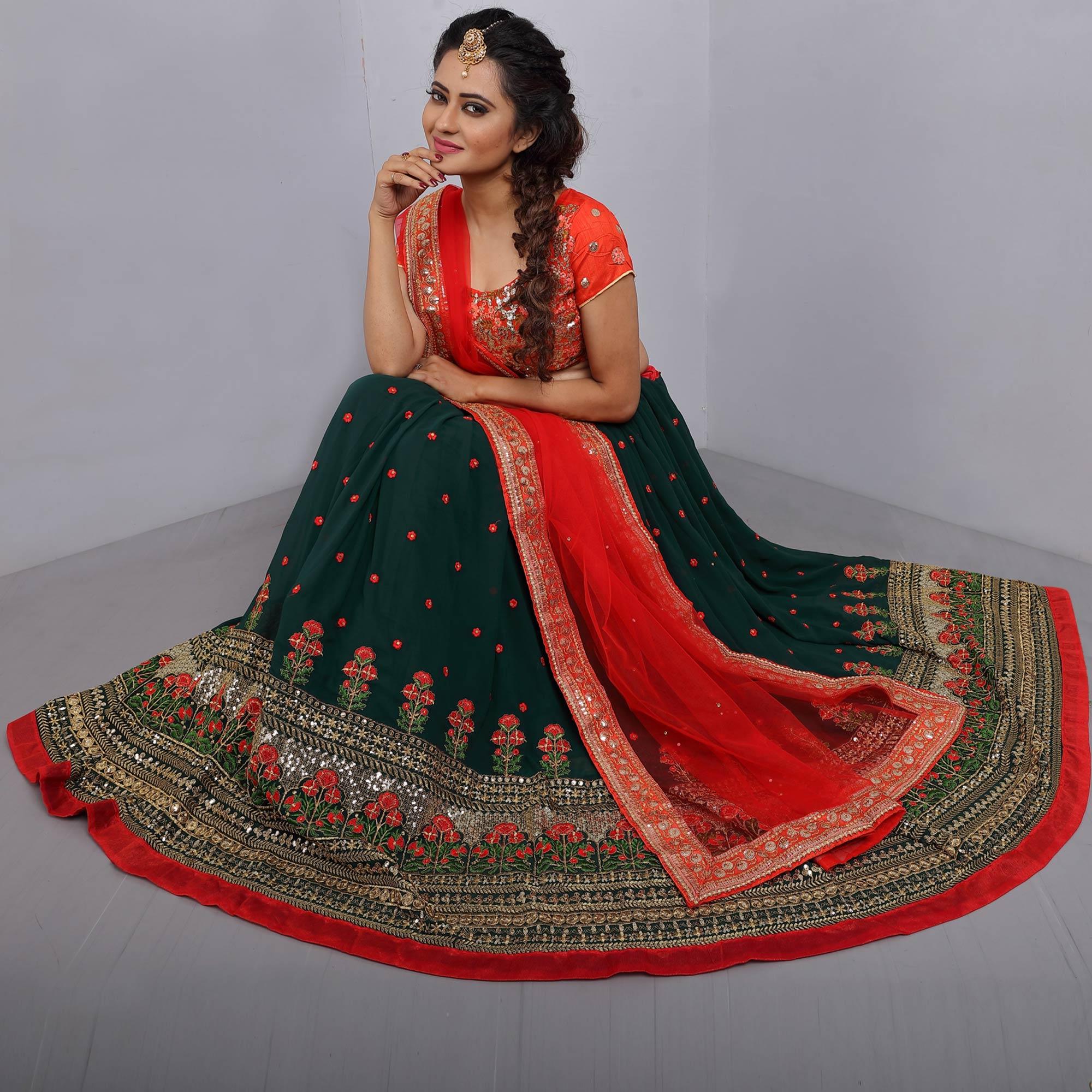 Green Party Wear Sequins Embroidered Georgette Lehenga Choli