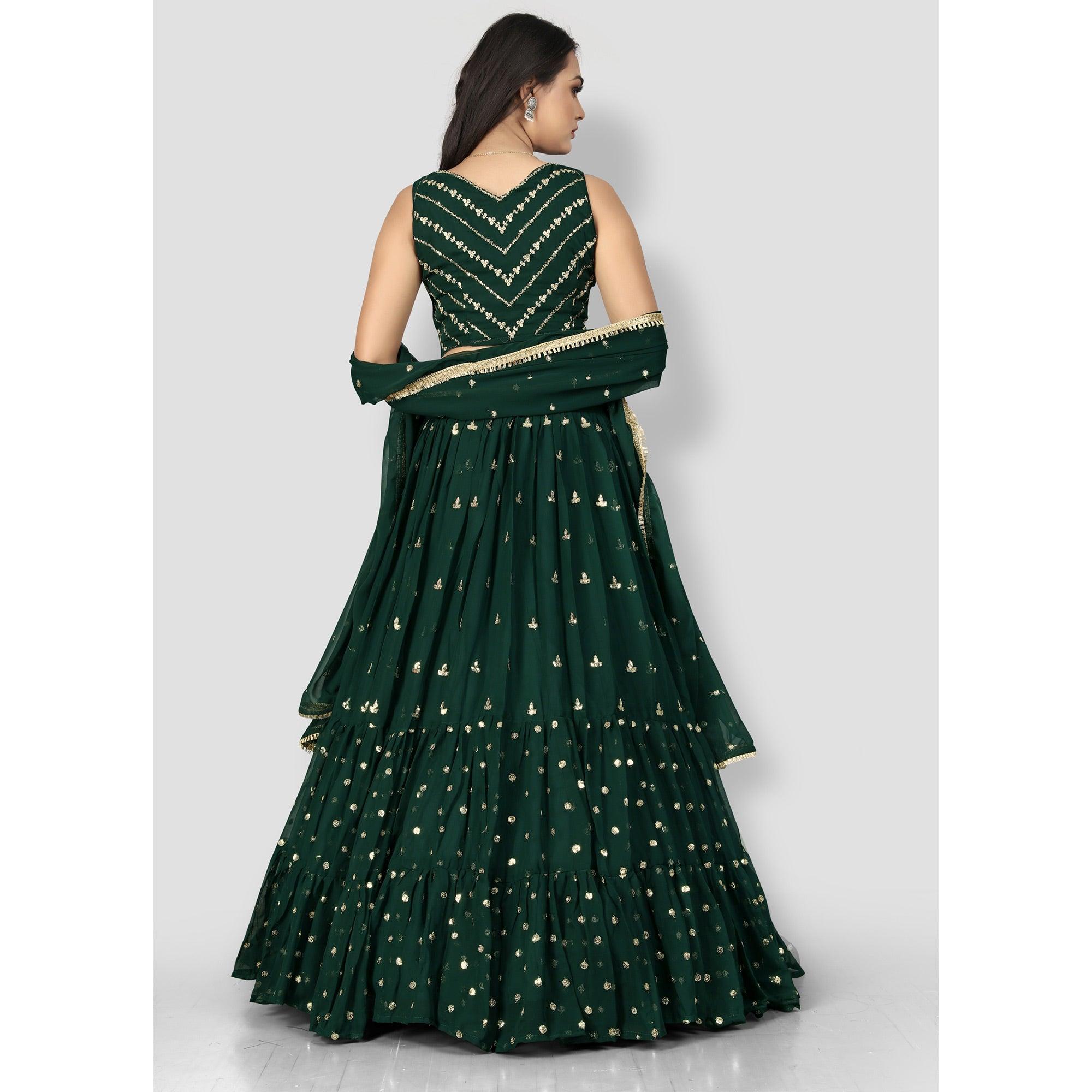 Green Party Wear Sequins Embroidered Georgette Lehenga Choli