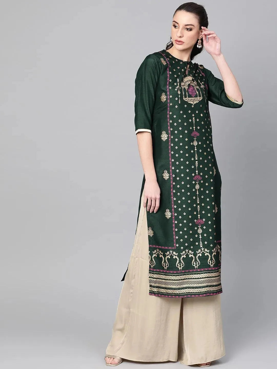 Anouk Green Printed Chanderi Kurta