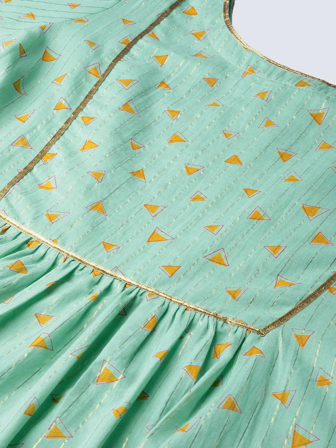 Anouk Green Printed Cotton A-Line Kurta With Trousers