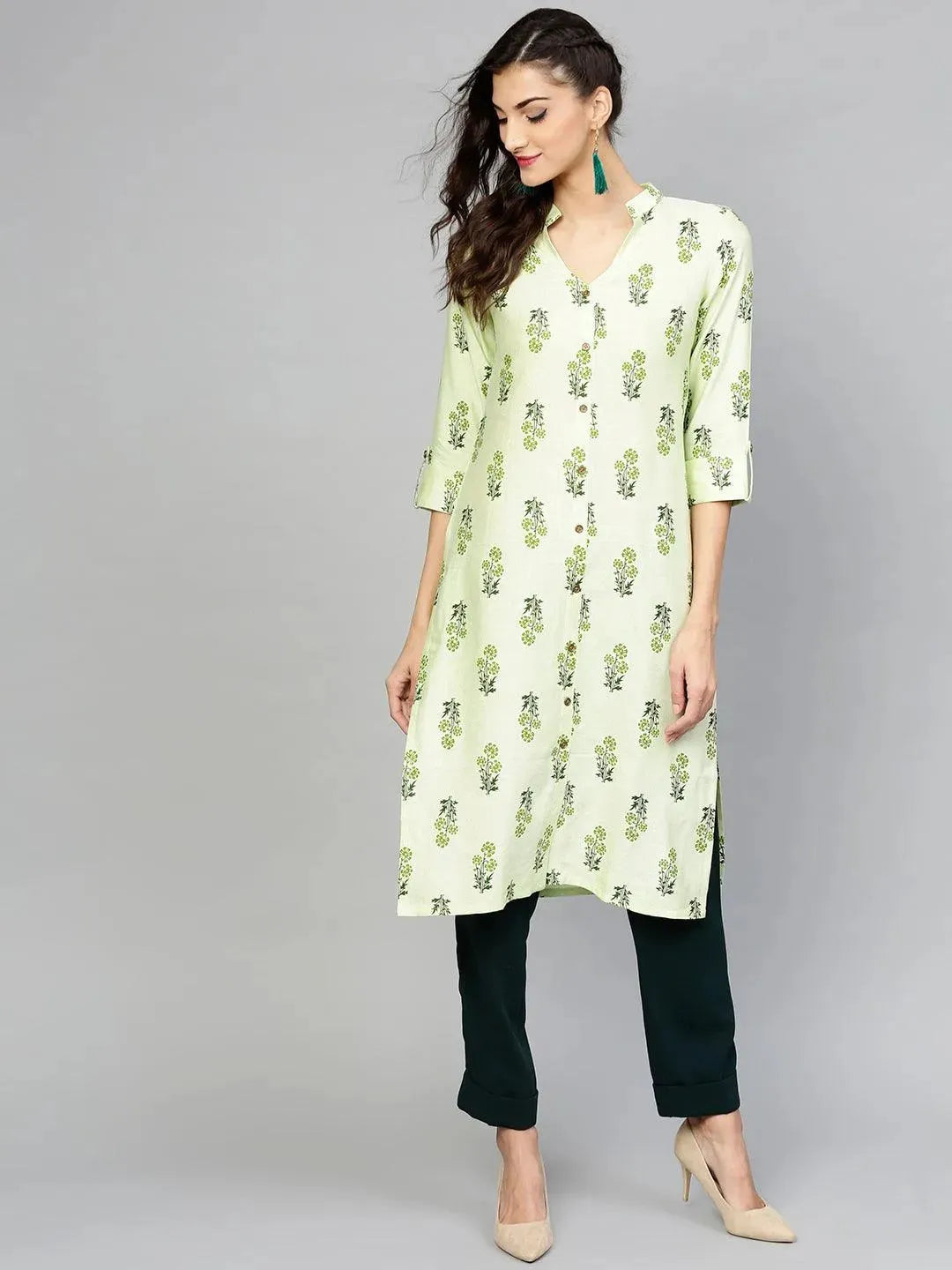 Anouk Green Printed Cotton Kurta