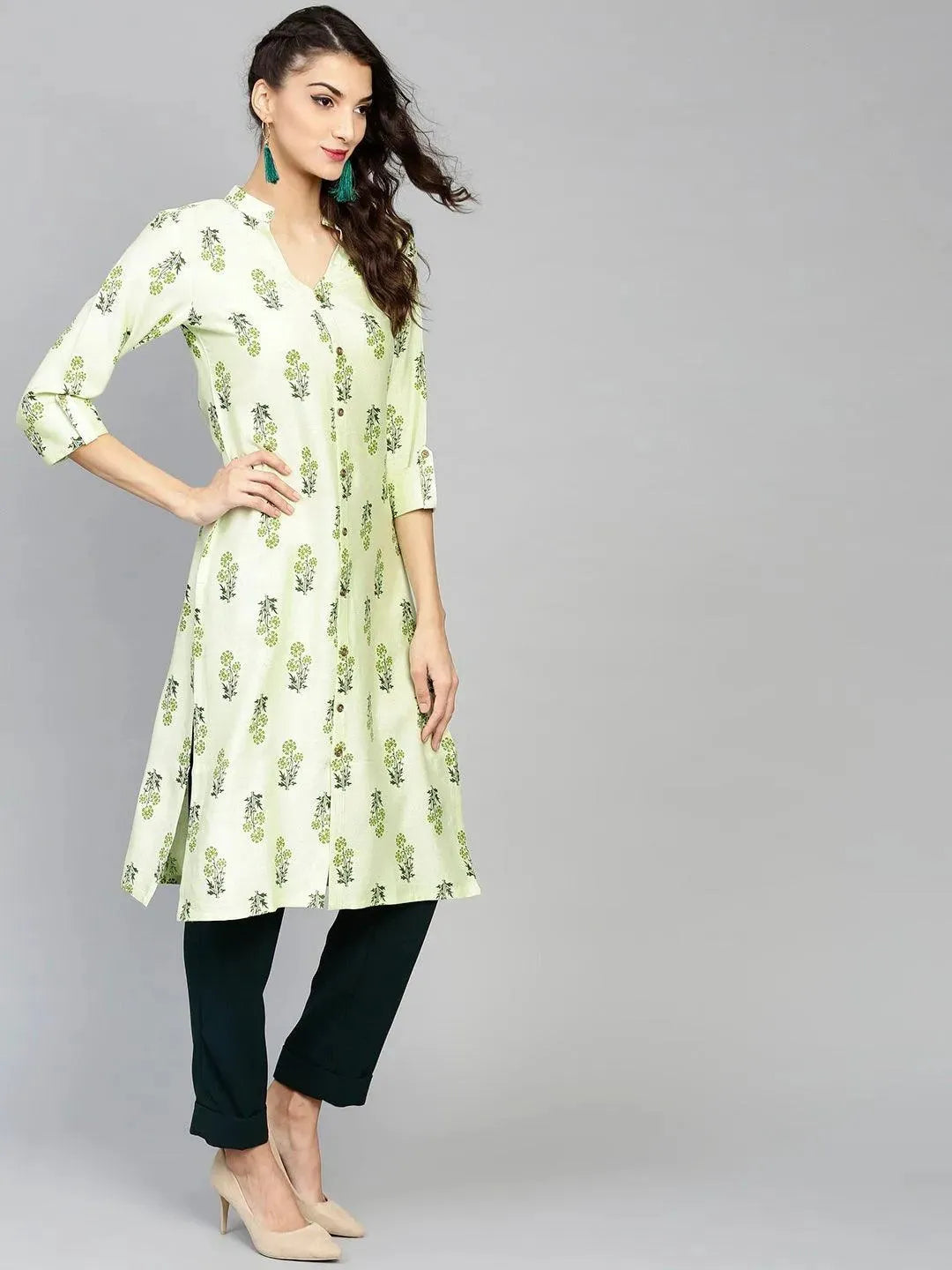 Anouk Green Printed Cotton Kurta