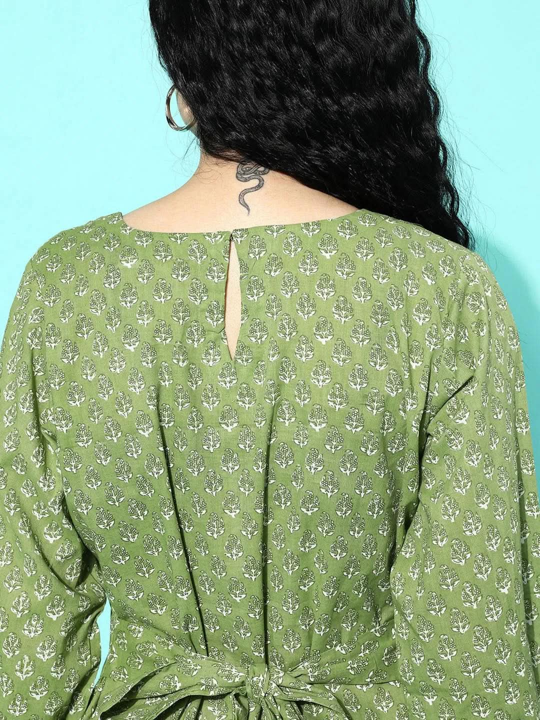 Anouk Green Printed Cotton Night Suit