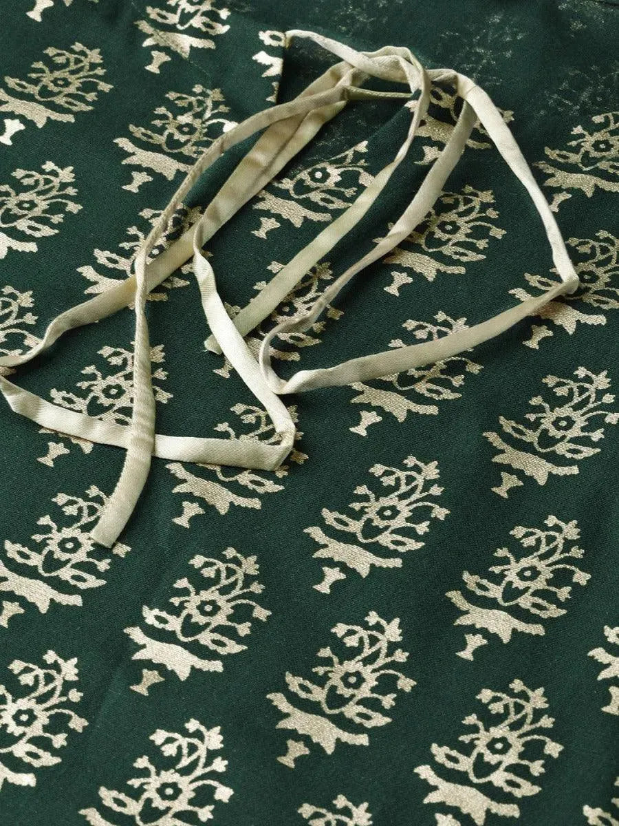 Anouk Green Printed Cotton Straight Kurta With Palazzos
