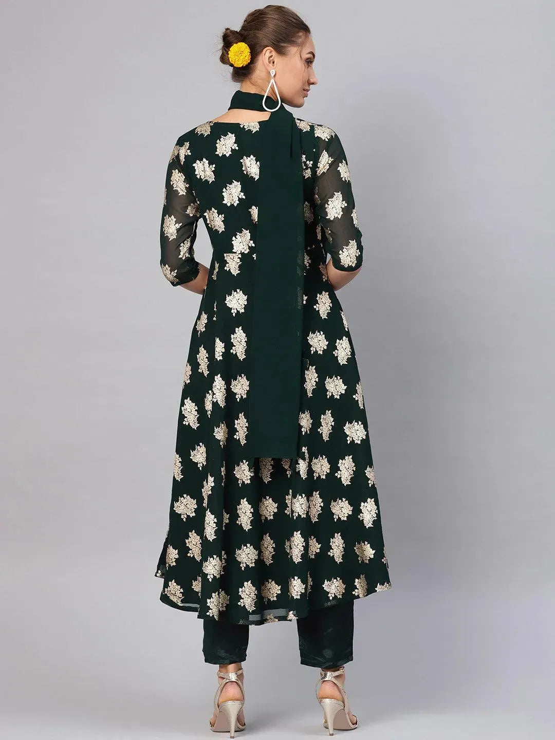 Anouk Green Printed Georgette Anarkali Kurta With Stole