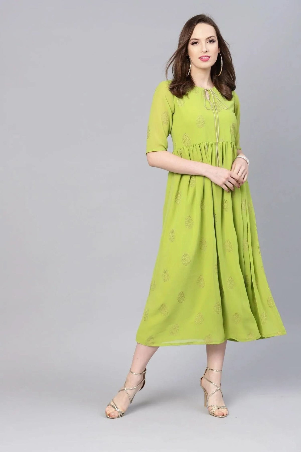 Anouk Green Printed Polyester Dress