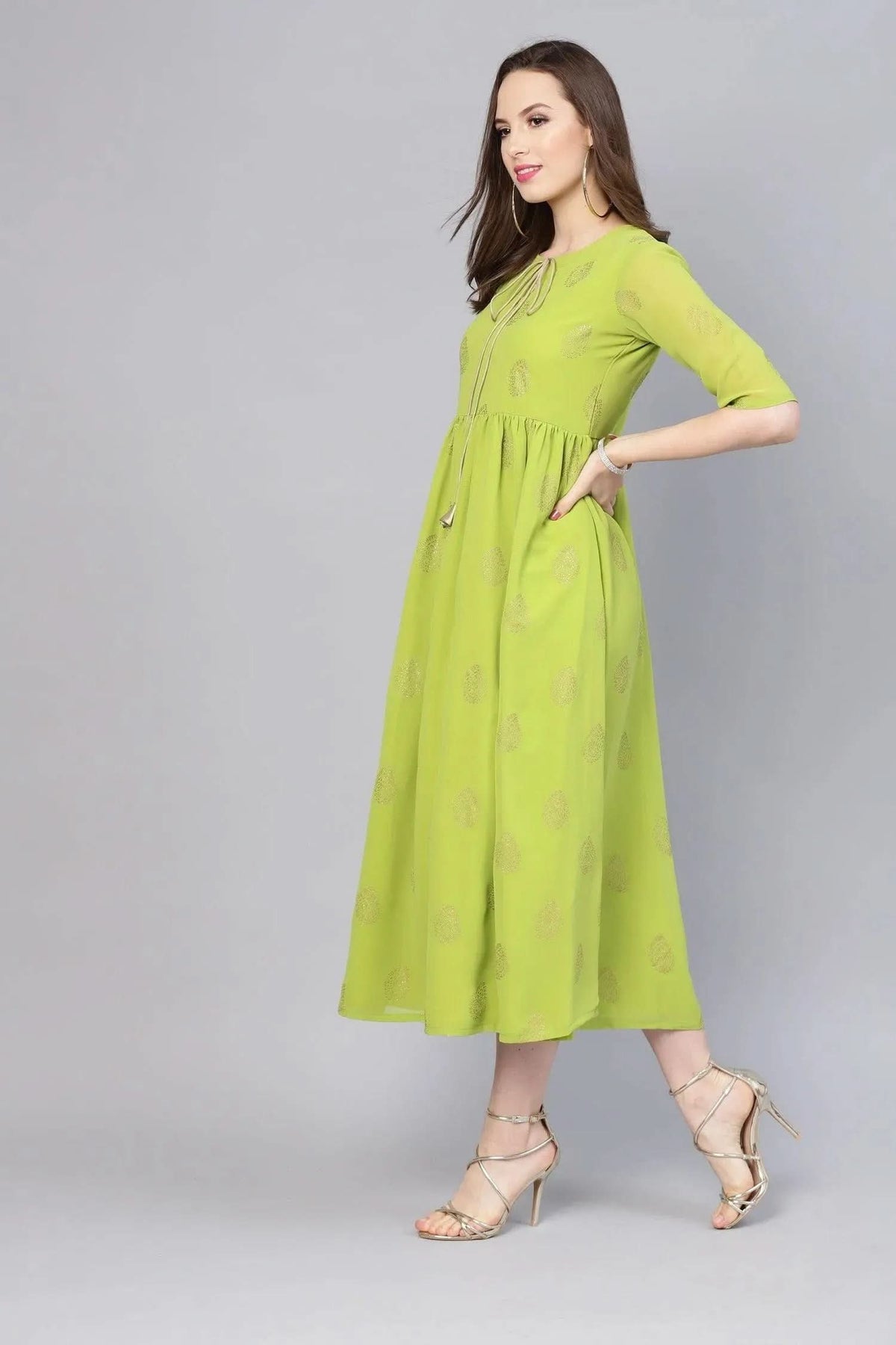 Anouk Green Printed Polyester Dress